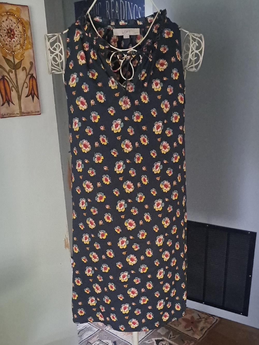 LOFT Floral Green Sleeveless Shift Dress, XSP